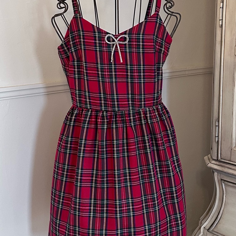 Chic Plaid Mini Dress with Bow Detail